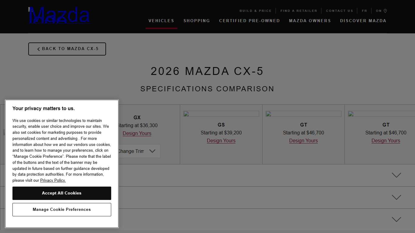 Specifications | 2026 CX-5 | Mazda Canada